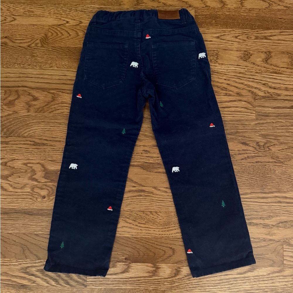 Janie & Jack Embroidered Corduroy Holiday Pants - Sz 5 - Navy